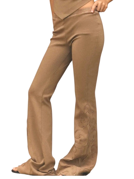 Zara Pants - Zara Studded Washed Effect Flare Pants Taupe Brown M Western Boho Y2K Tall Girl